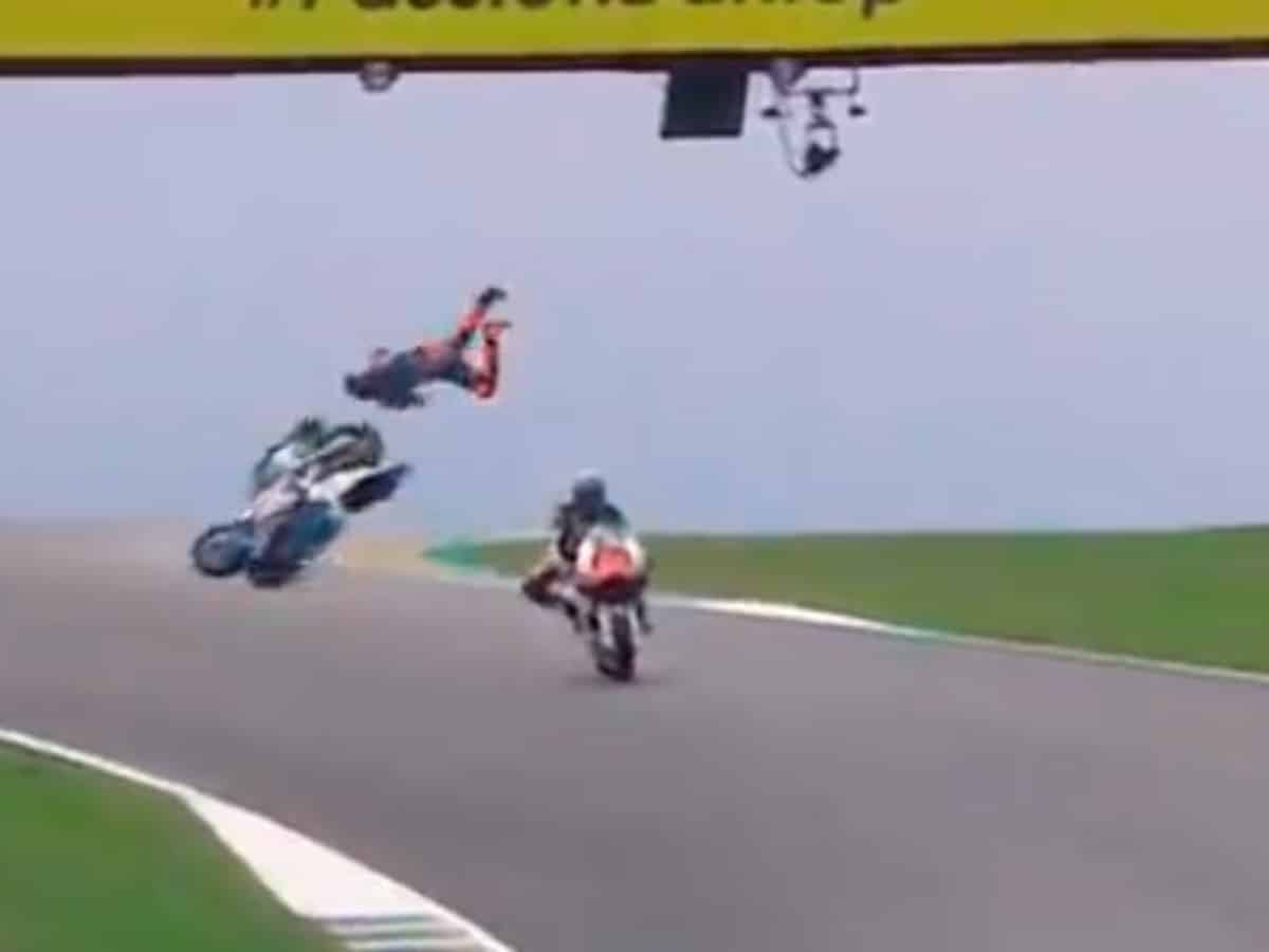 WATCH: Valentino Rossi’s brother goes airborne in a violent high-side crash at Le Mans Junior MotoGP race