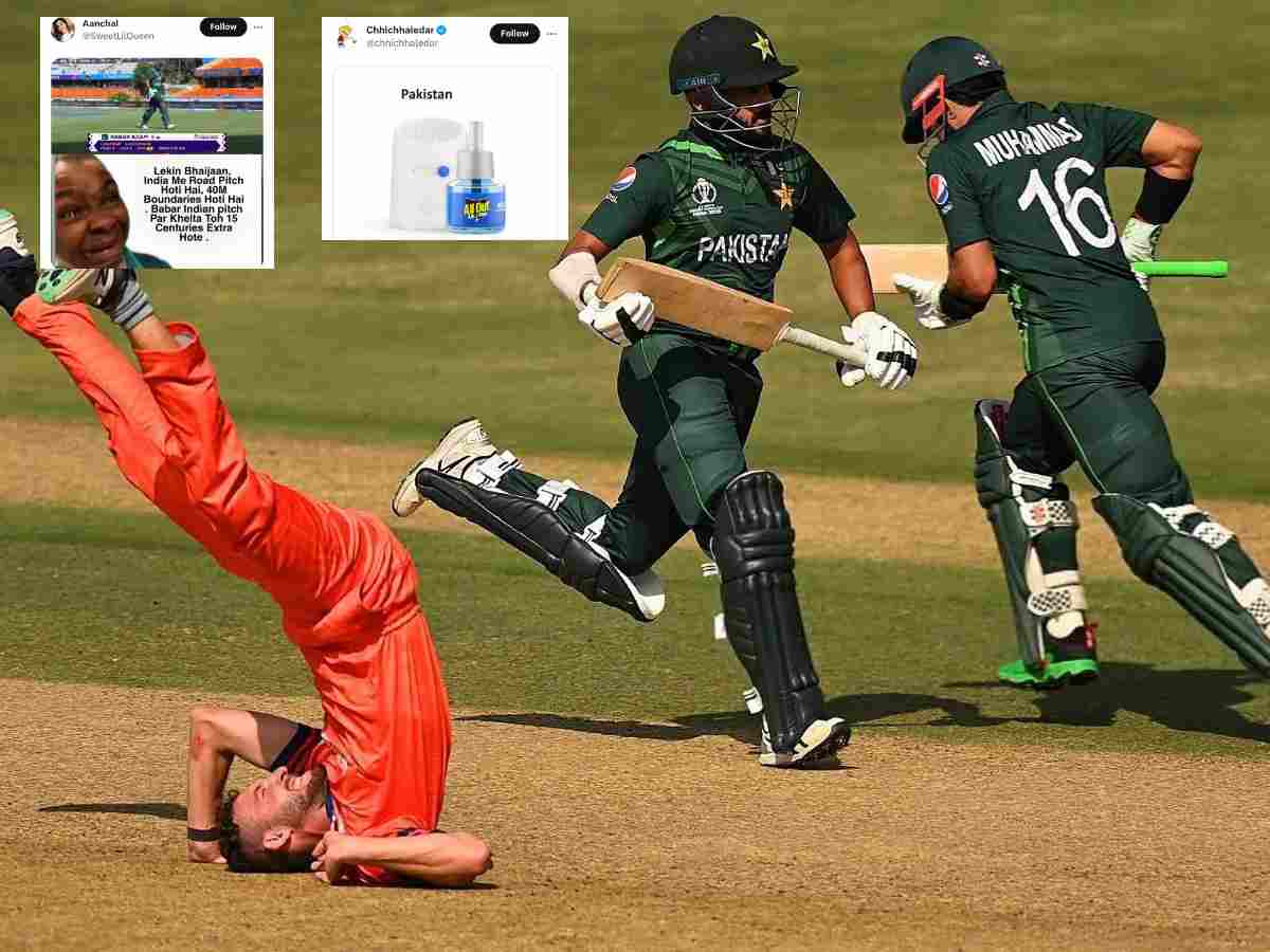 “Weak team ke saath score karke kya milega”- Netizens create hilarious memes after Pakistan huff and puff to decent total against Netherlands after Bas de Leede’s four-fer