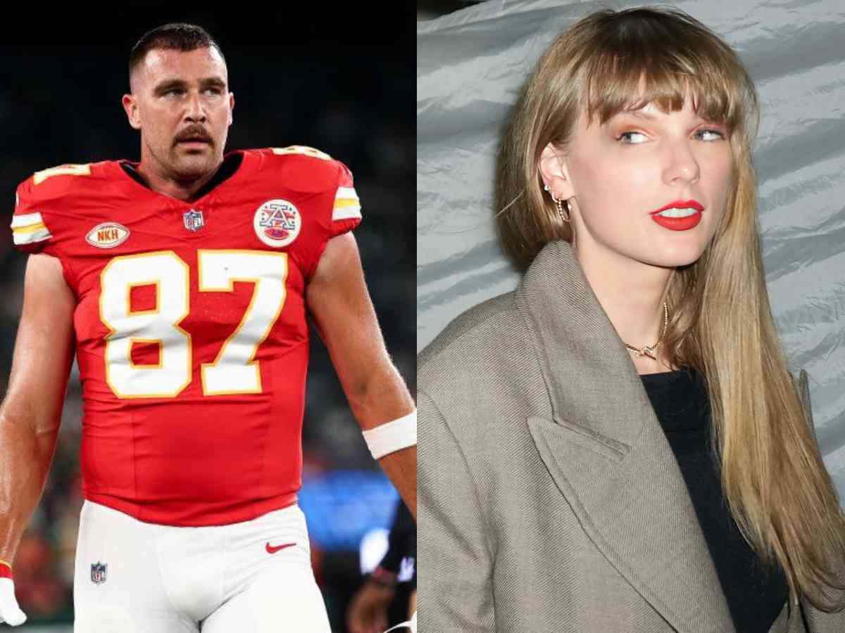 Travis Kelce (L) and Taylor Swift (R)