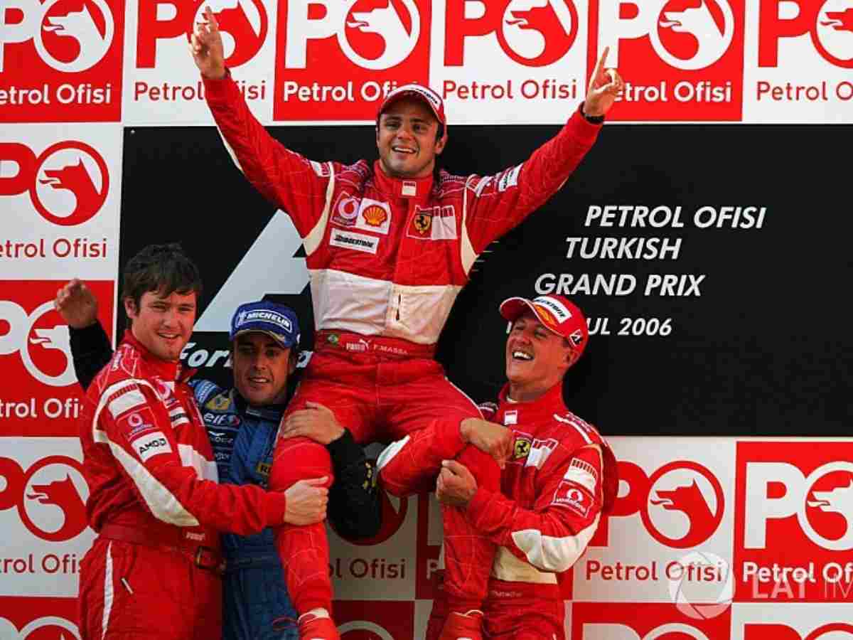 Fernando Alonso, Felipe Massa and Michael Schumacher on the Turkish GP podium in 2006