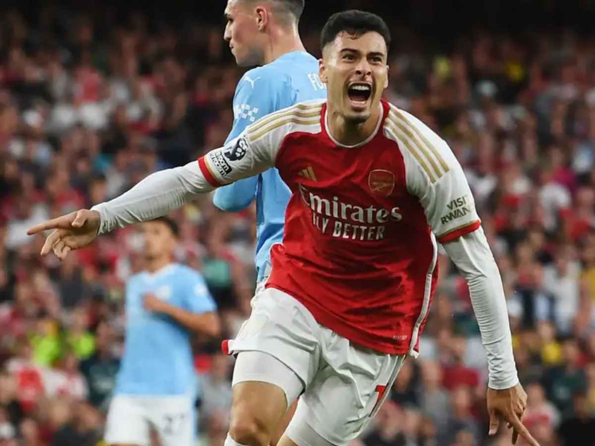 Gabriel Martinelli after scoring against Manchester City.