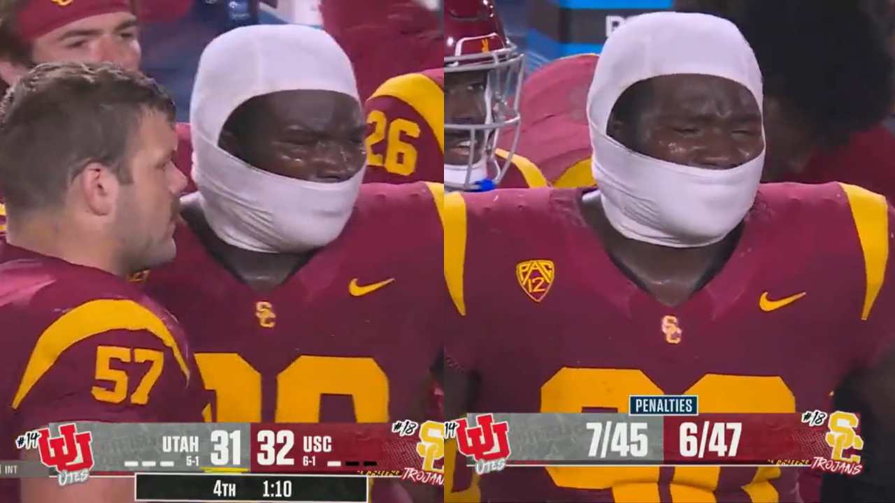 WATCH: Trojans Bear Alexander sobs uncontrollably after ejection on Utah’s critical drive as USC loses consecutive games