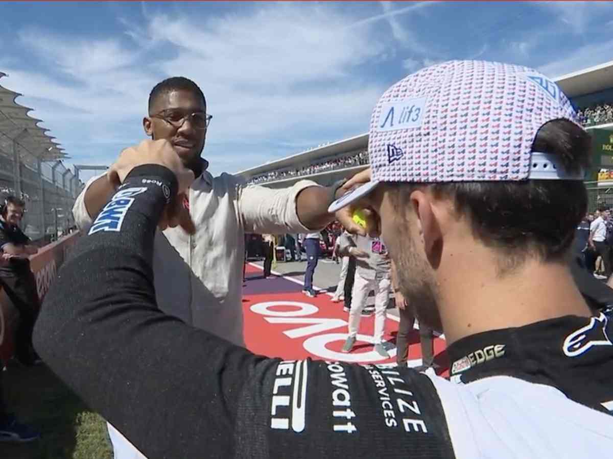 Anthony Joshua helping Pierre Gasly prepare for the race 