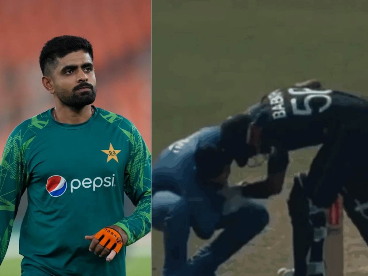 WATCH: Babar Azam REFUSES to let Afghanistan’s senior player Mohammad Nabi tie his shoelace out of respect