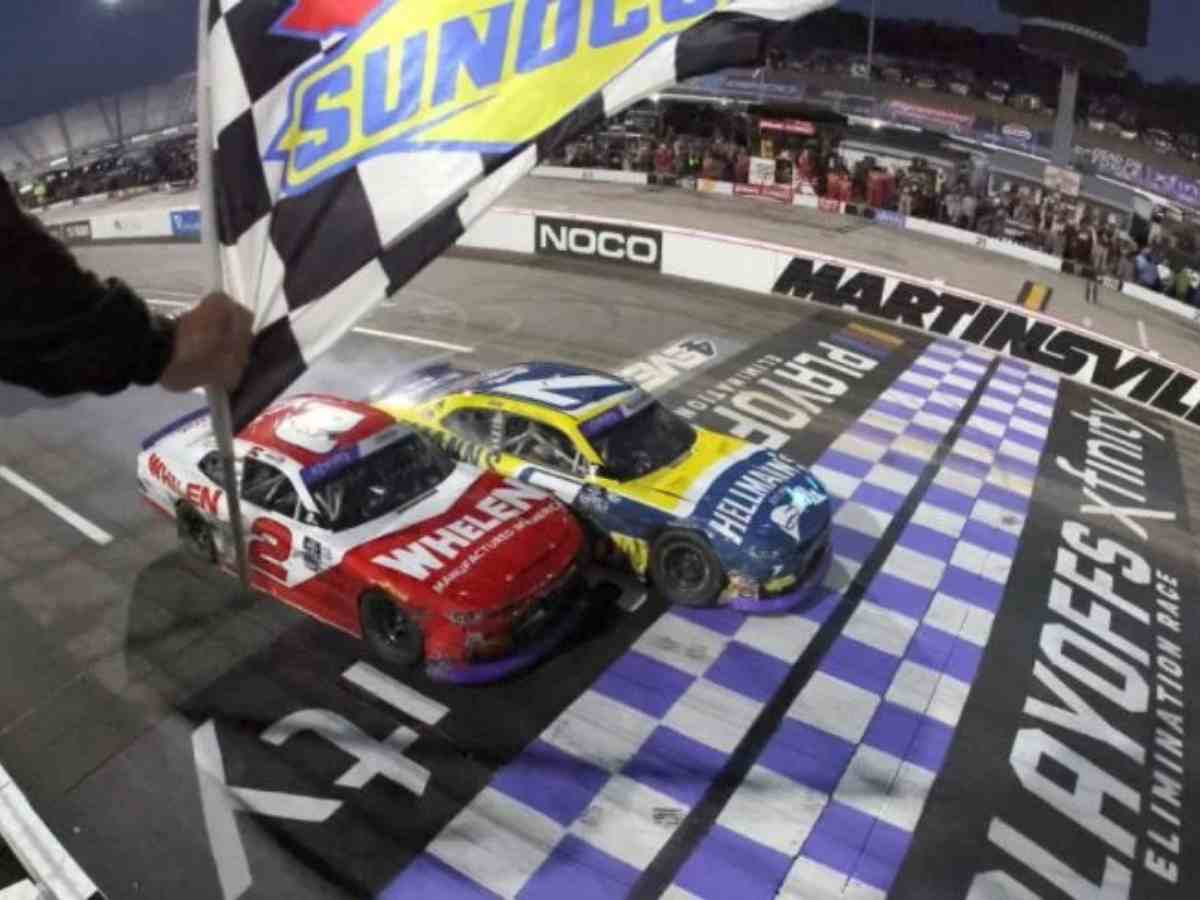 Justin Allgaier and Sheldon Creed at the finish line