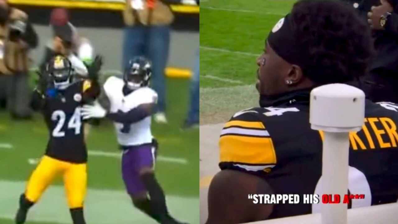 WATCH: “Strapped his old a**!” – Steelers CB Joey Porter Jr. roasts Odell Beckham Jr. on the sidelines after intercepting a pass against him in the red zone