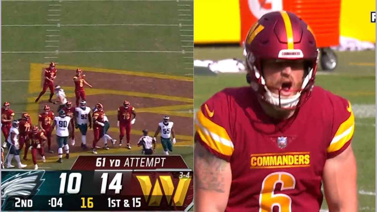 WATCH: “What a leg” – Joey Slye’s 61-yard field goal for the Commanders against the Eagles leaves fans amazed