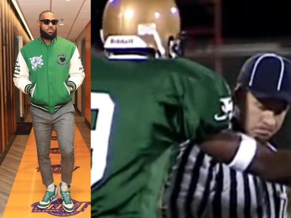 LeBron James complaining to the referee during his high school football days