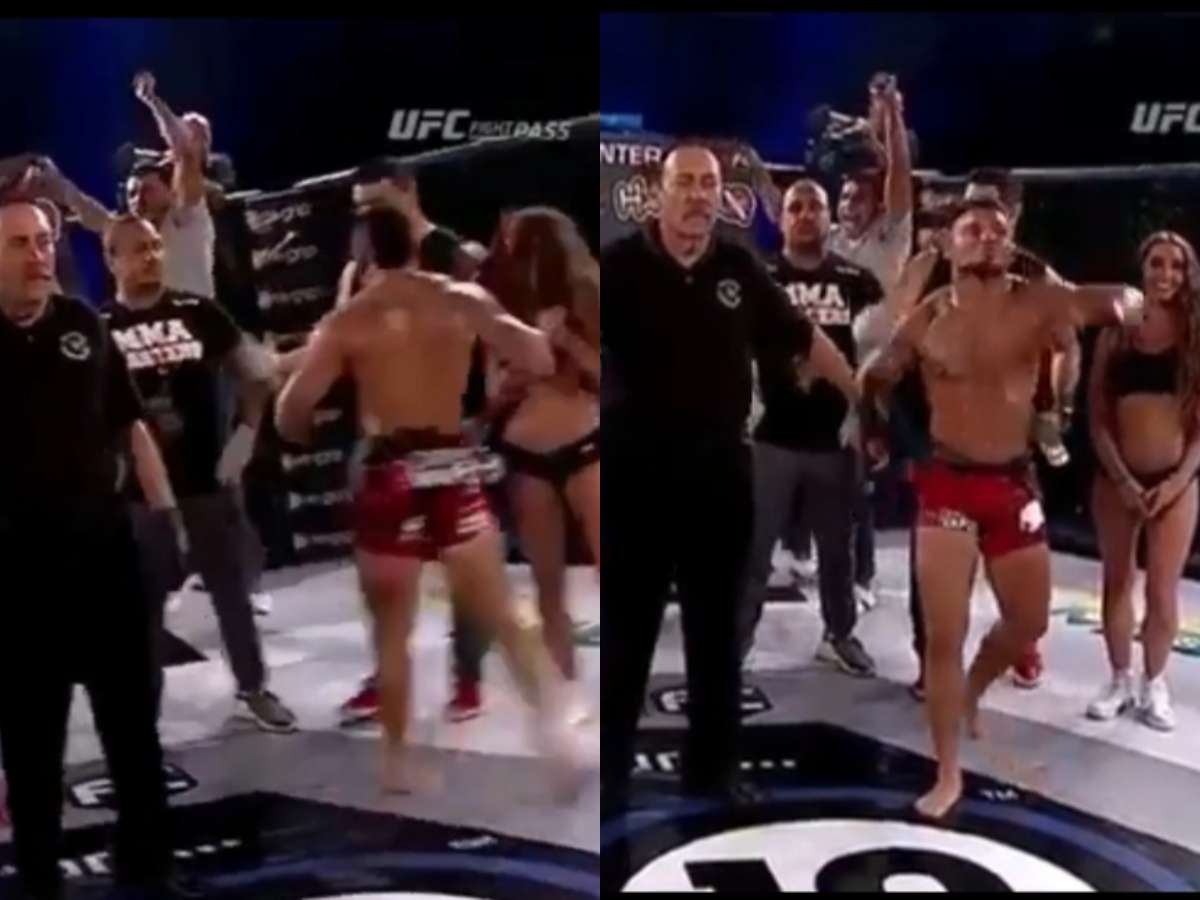 WATCH: “She should sue him” – Innocent ring girl gets jaw cracked by frustrated MMA fighter losing championship fight