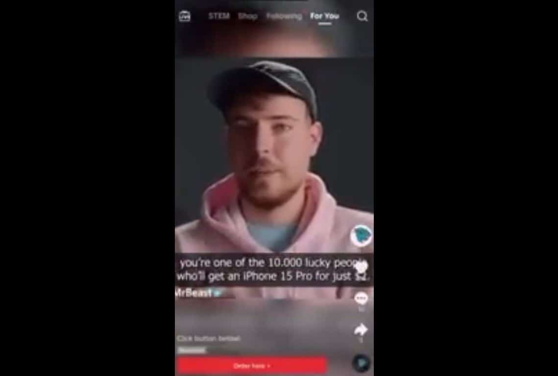 Viral deepfake video of MrBeast (via MrBeast X account)