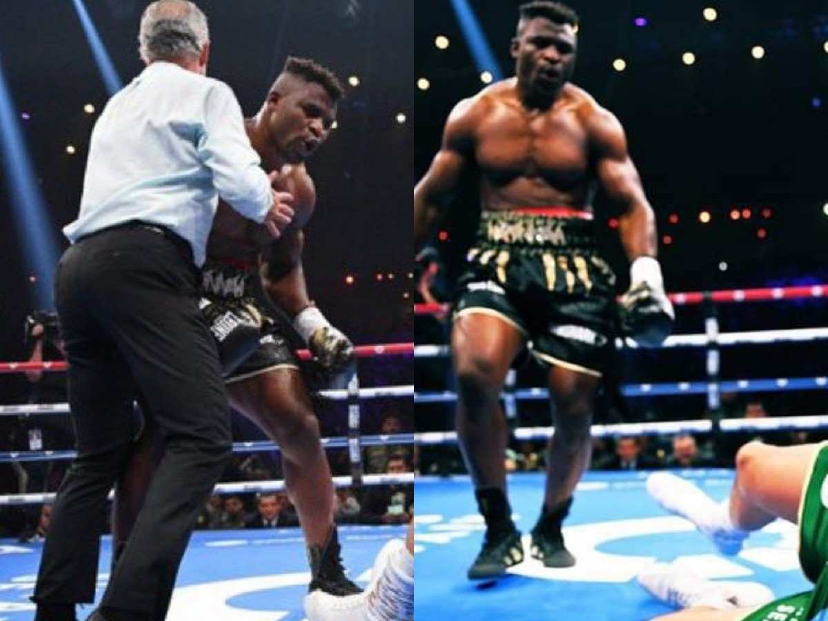 WATCH: Francis Ngannou HILARIOUSLY dances over knocked down Tyson Fury in world-shocking boxing match