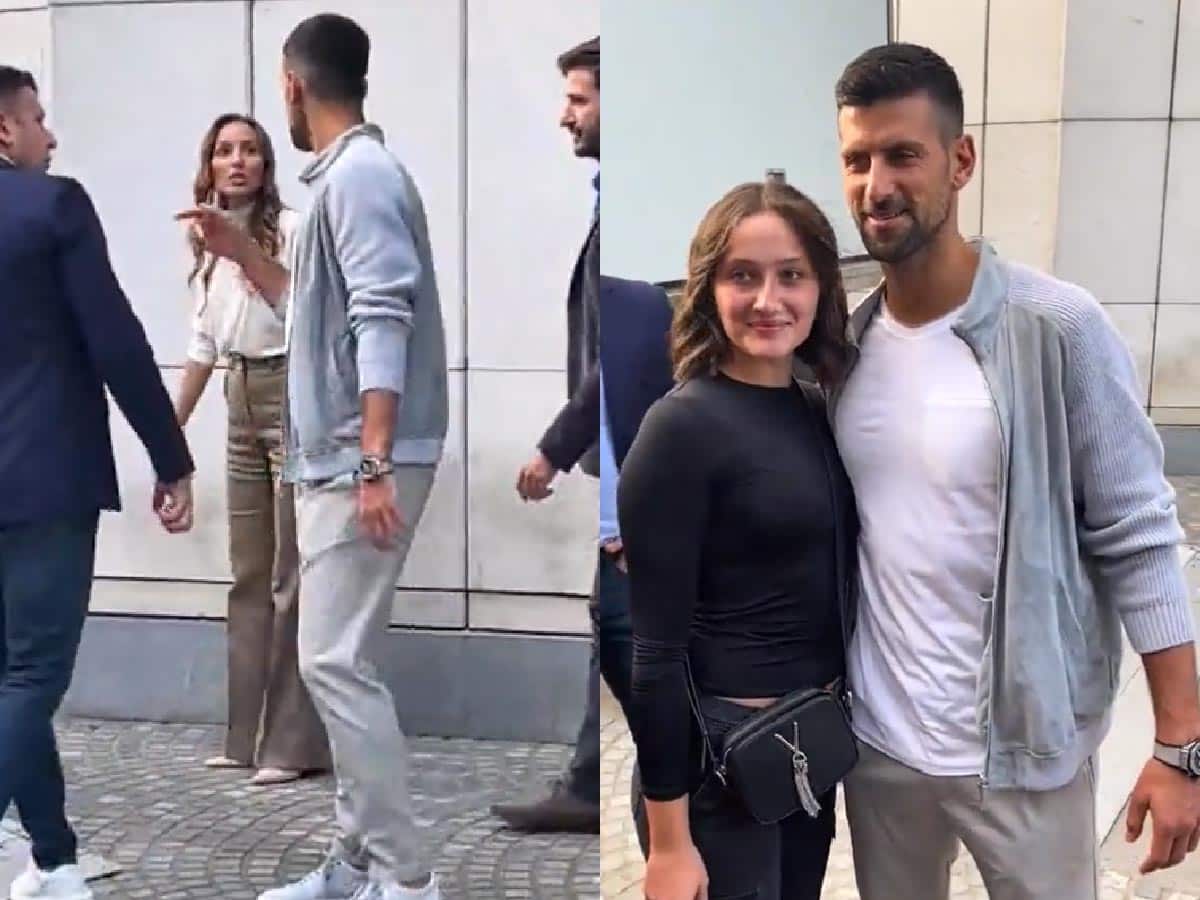 WATCH: Jelena Djokovic steps back as Novak Djokovic stops midway to greet fans in waiting and pose for photos with them