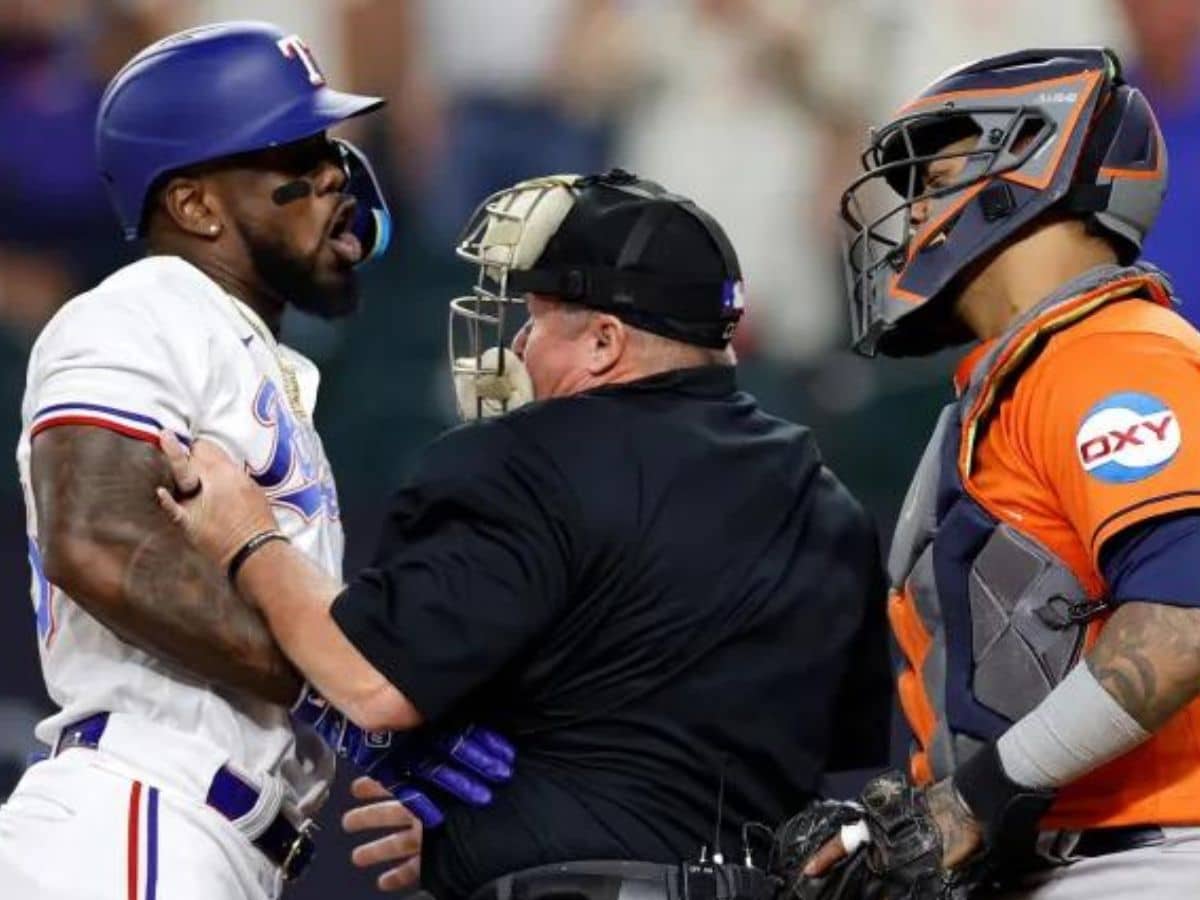 WATCH: Adolis Garcia’s three-run HR sparks fiery bench-clearing clash with Martin Maldonado in latest ALCS showdown