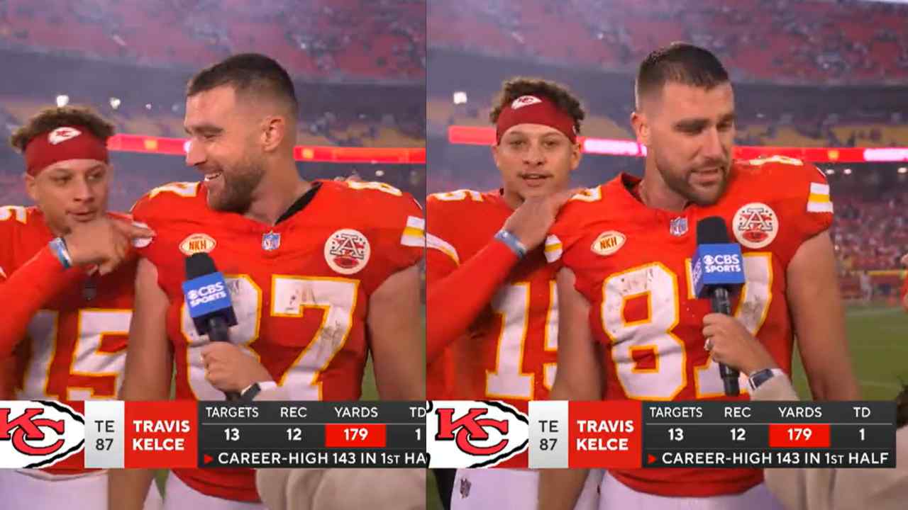 WATCH: Patrick Mahomes interrupts Travis Kelce’s interview just to call him the ‘GOAT’ after Chiefs’ solid win over the Chargers