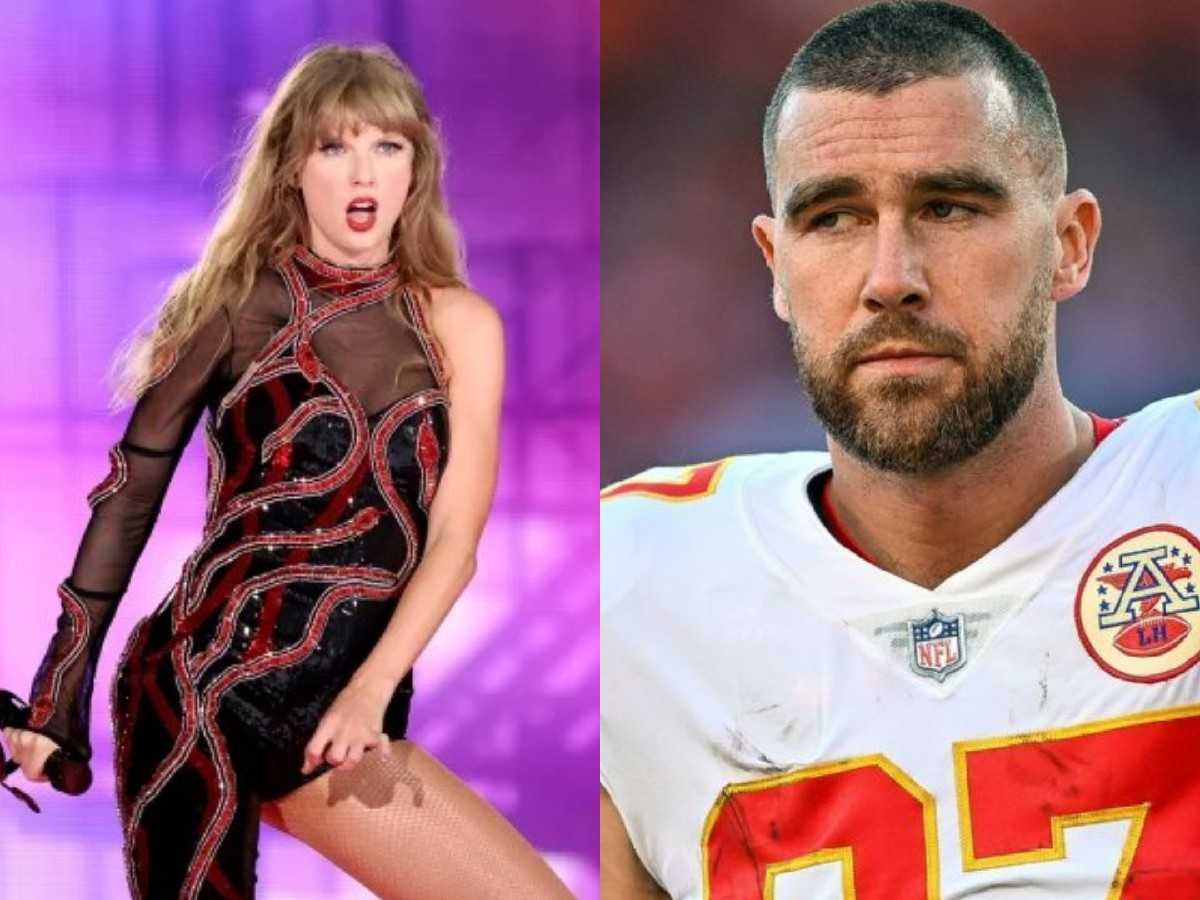 Taylor Swift (L) and Travis Kelce (R)