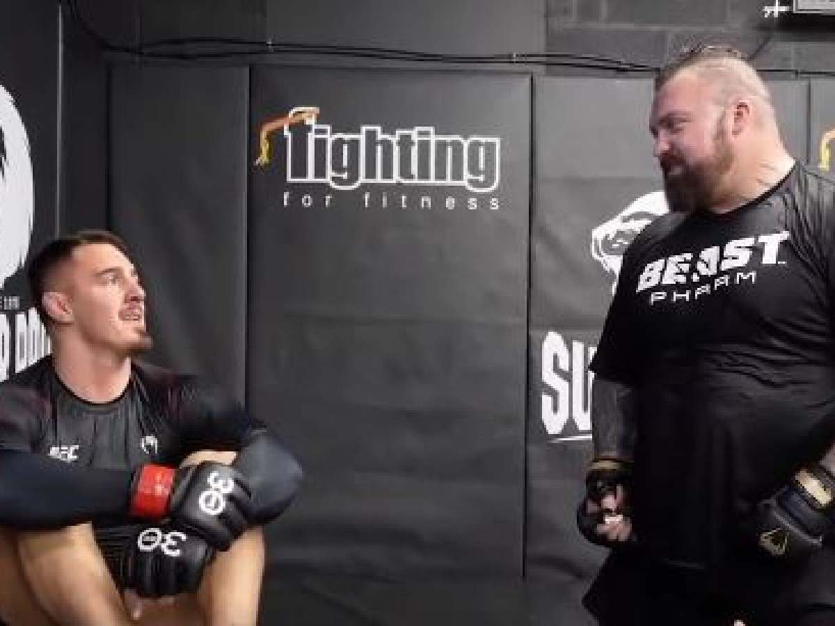 “Great at being hammer, sh*t at being the nail…” Tom Aspinall imparts wisdom about heavyweight fighting to 380-pound strongman Eddie Hall