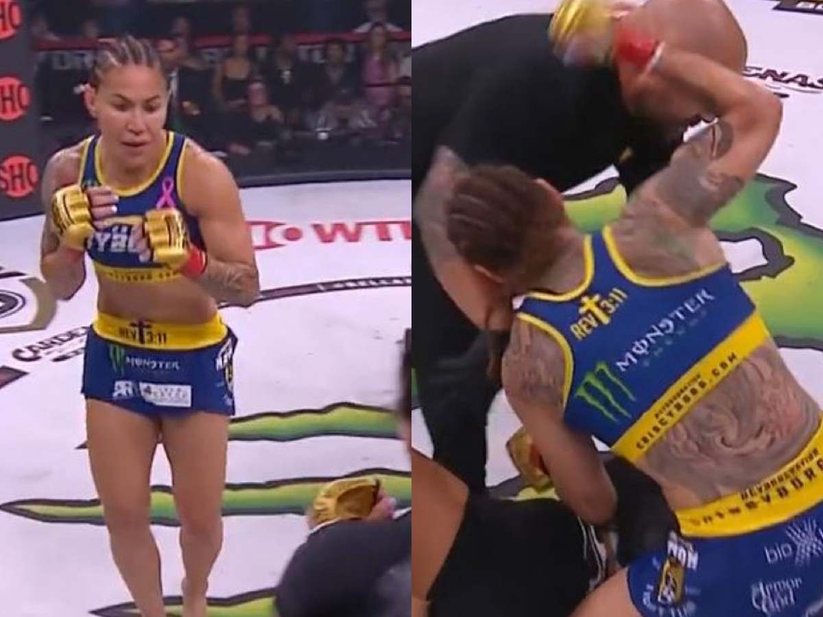 “What a demolition” – Fans go frenzy as Cris Cyborg smashes Cat Zingano with hammer fists to seal title defense at Bellator 300