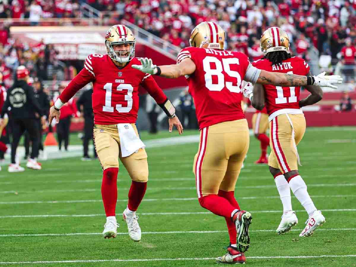 Brock Purdy (L) and George Kittle (R)