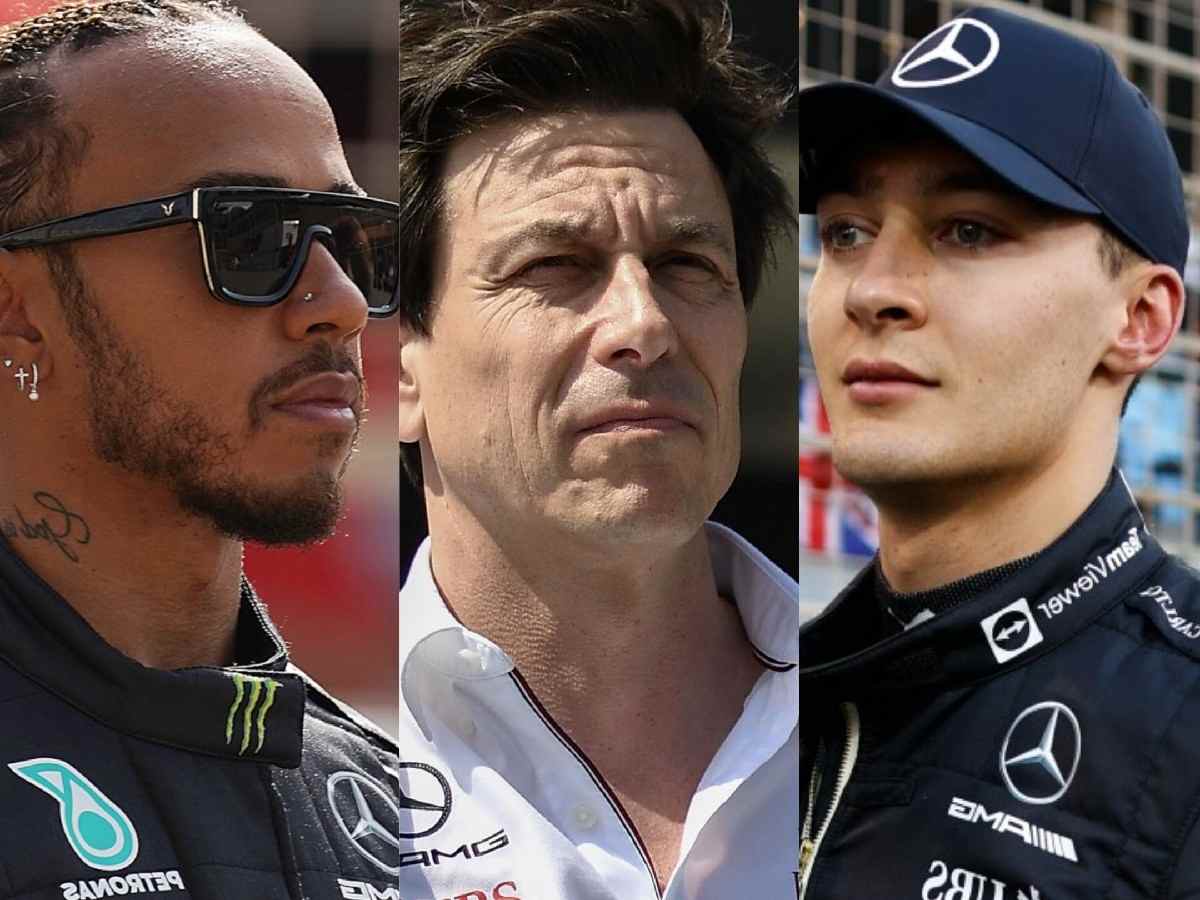 Lewis Hamilton, Toto Wolff, and George Russell (via imago)