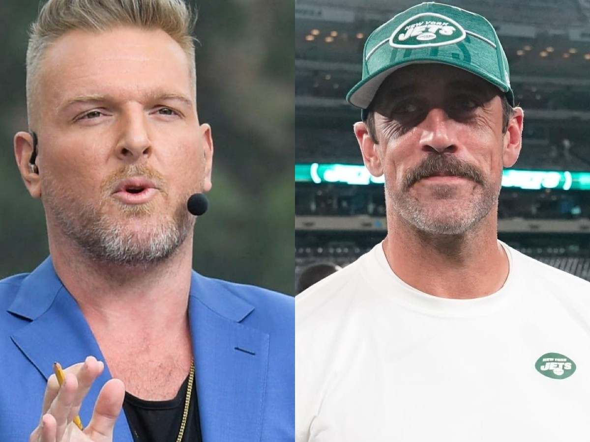 Pat McAfee (L) and Aaron Rodgers (R)