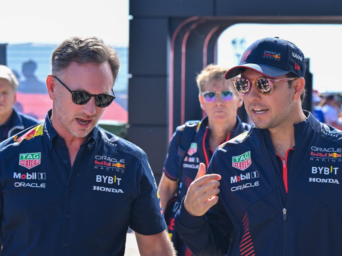 Red Bull's Team Principle Christian Horner and Sergio Perez