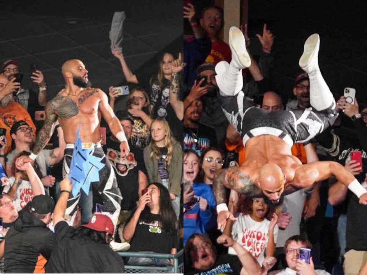 WATCH: Ricochet delivers a jaw-dropping Shooting Star Press from the top of a concourse on Raw