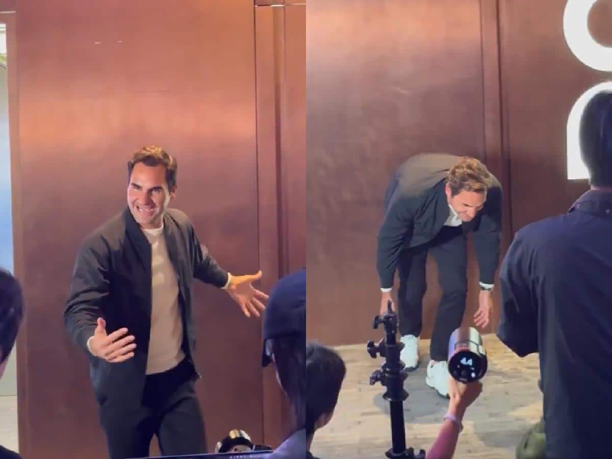 WATCH: Roger Federer brings out his goofy side at the ‘ON’ store in Shanghai as he comes up with funny poses for the cameras  