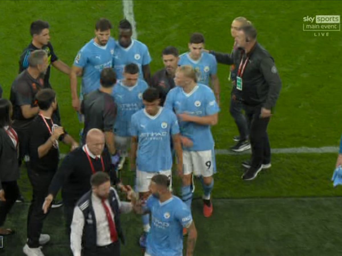 Watch: Manchester City players, Kyle Walker and Erling Haaland share a heated moment with Arsenal Staff