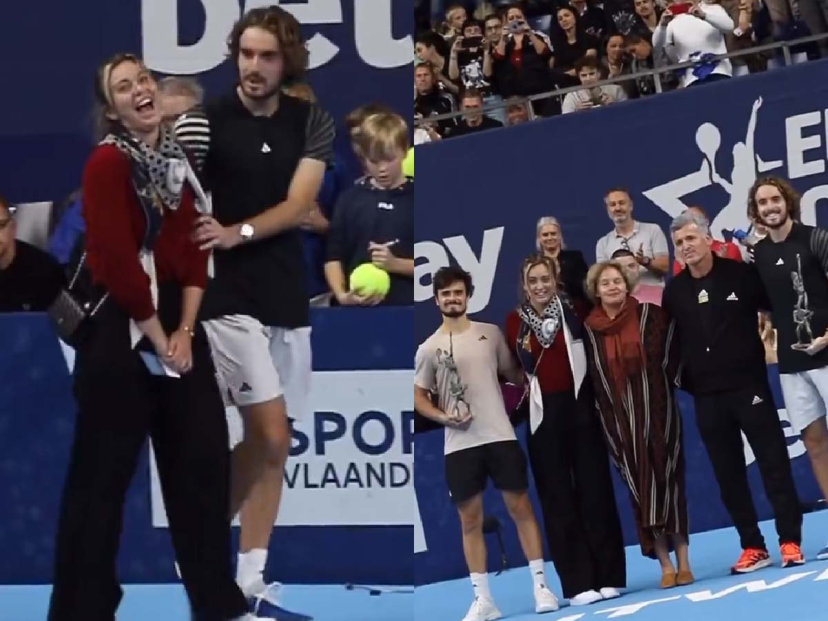 WATCH: Stefanos Tsitsipas brings girlfriend Paula Badosa on the court to pose with his maiden doubles title won with his brother Petros