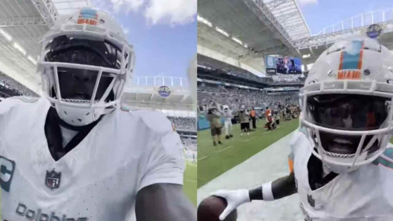 WATCH: Dolphins WR Tyreek Hill takes a selfie while doing a backflip after scoring a touchdown against the Panthers