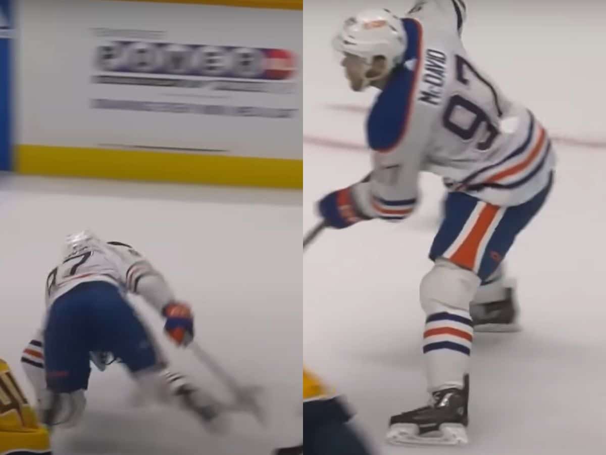 WATCH: Connor McDavid stumbles, spins and skates to score hilariously INCREDIBLE goal in 6-1 triumph over Predators