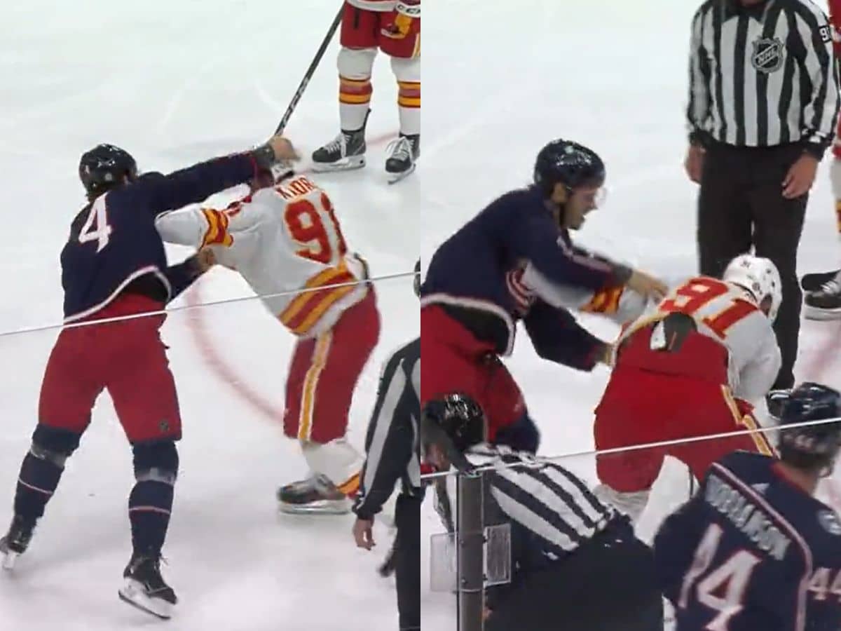 WATCH: Nazem Kadri and Cole Sillinger exchange heavy PUNCHES in fierce fight during Blue Jackets-Flames game