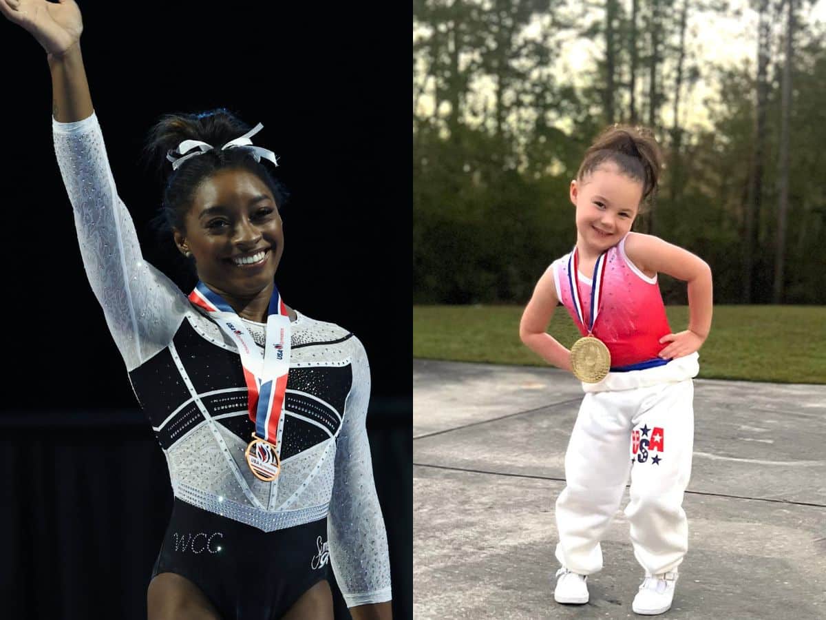 “Dream big girly” Simone Biles’ heartwarming reaction to little girl dressing up like her