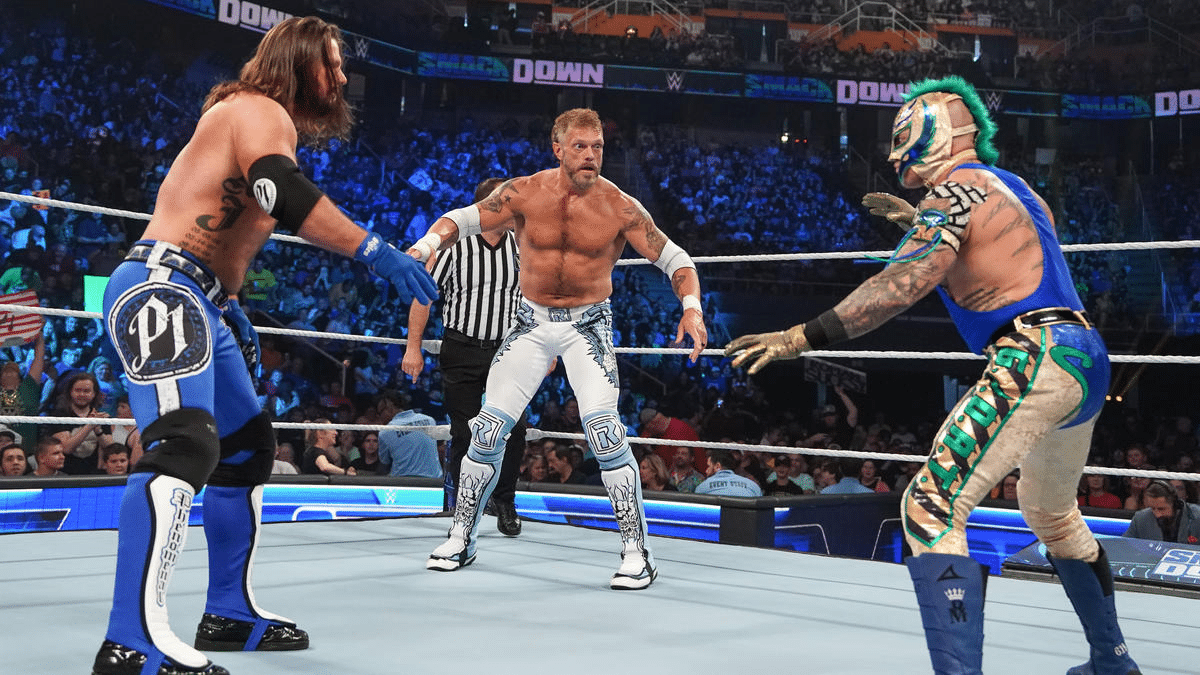 AJ Styles vs. Edge vs. Rey Mysterio