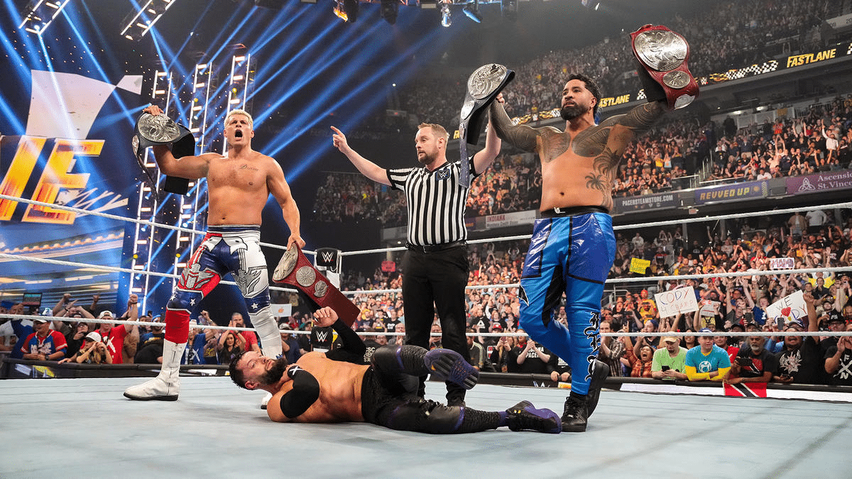 Cody Rhodes and Jey Uso's title win at Fastlane 2023