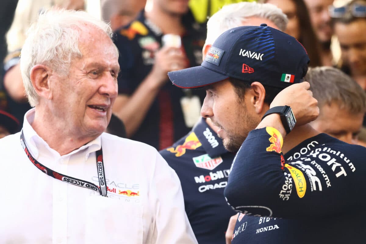 Red Bull's Helmut Marko and Sergio Perez