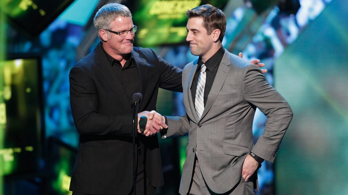 Aaron Rodgers once bizarrely called Brett Favre ‘grandpa’ in an awkward exchange between the two Packers legends
