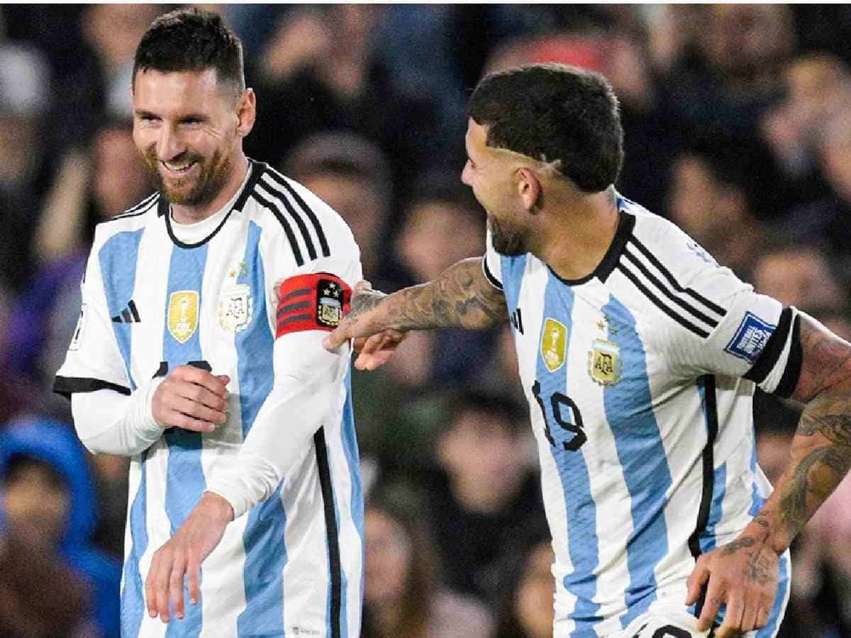 WATCH: Nicolas Otamendi hands Lionel Messi the captain’s armband after insisting he DOESN’T want it