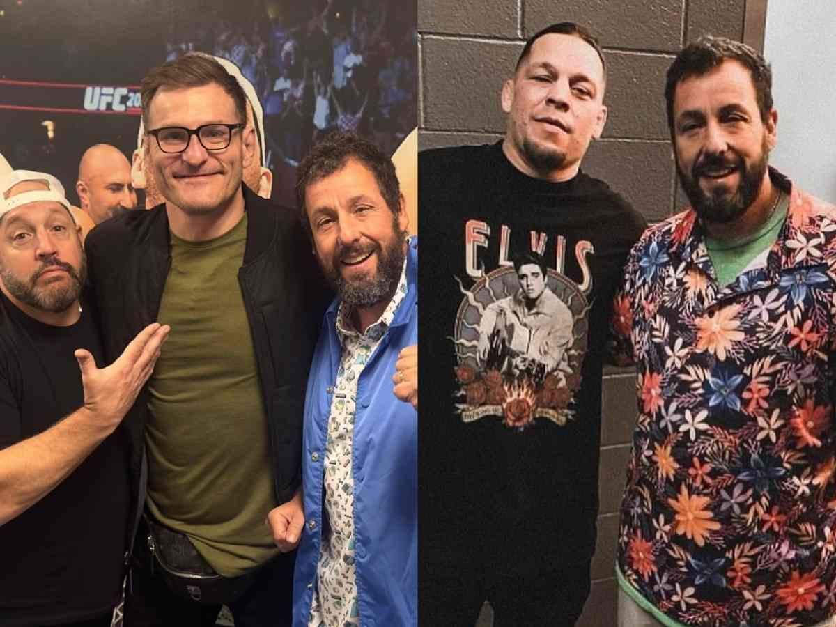 Adam Sandler with Stipe Miocic and Nate Diaz