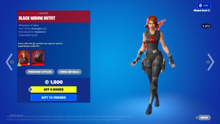 OG Black Widow Fortnite Skin returns to the Item Shop after 1,668 days ...