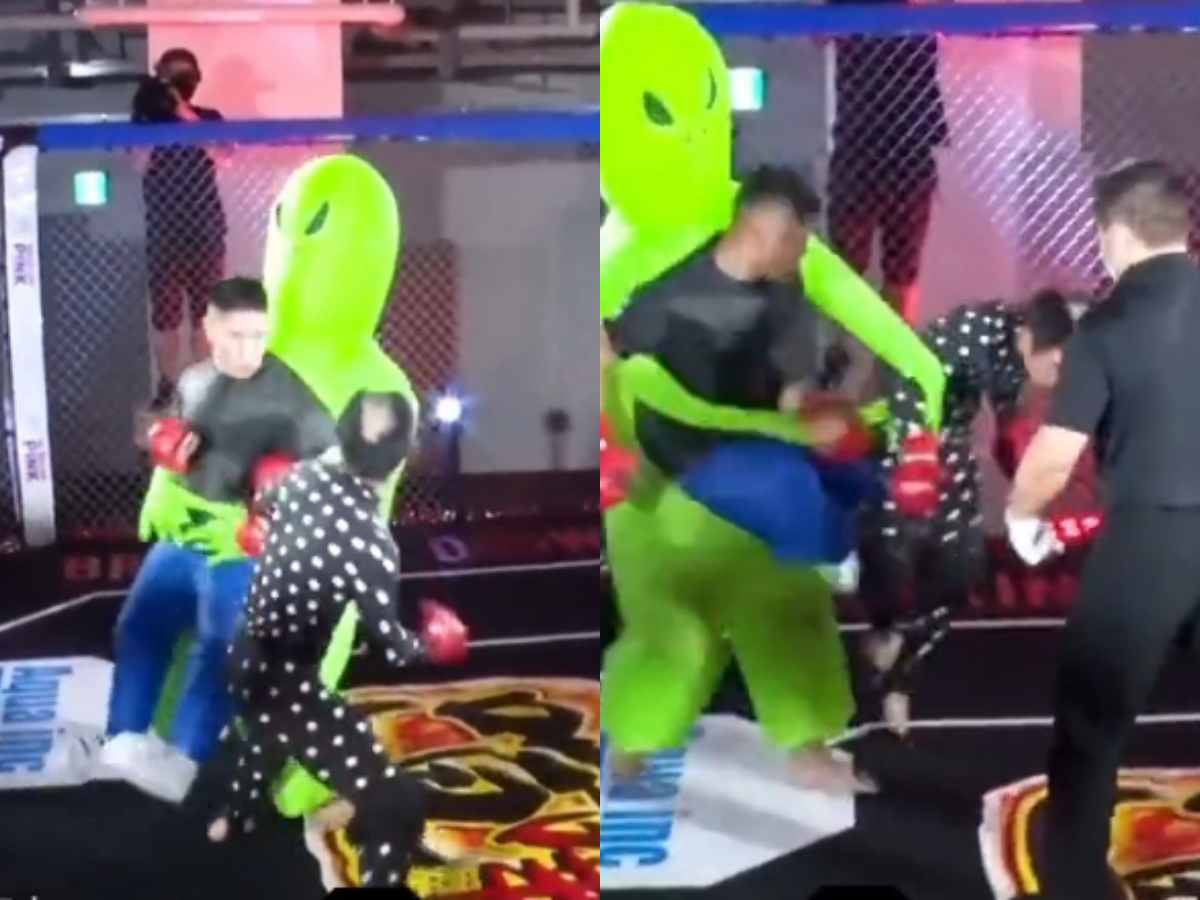 WATCH: ‘Guy with extra legs has advantage’ – Japanese MMA promotion’s HILARIOUS costume fighting leaves fight world in splits