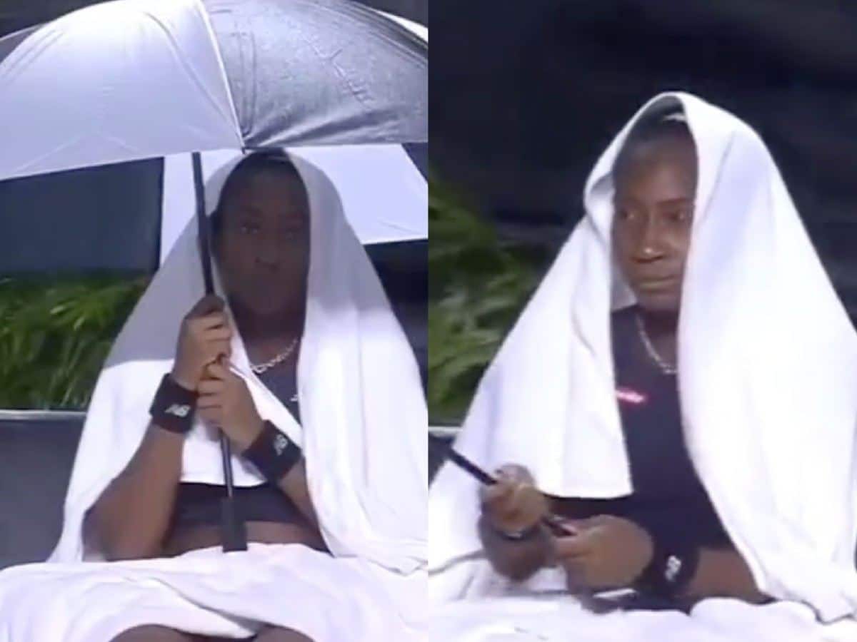 WATCH: Coco Gauff’s umbrella snaps as weather conditions wreak havoc at the WTA Finals 2023