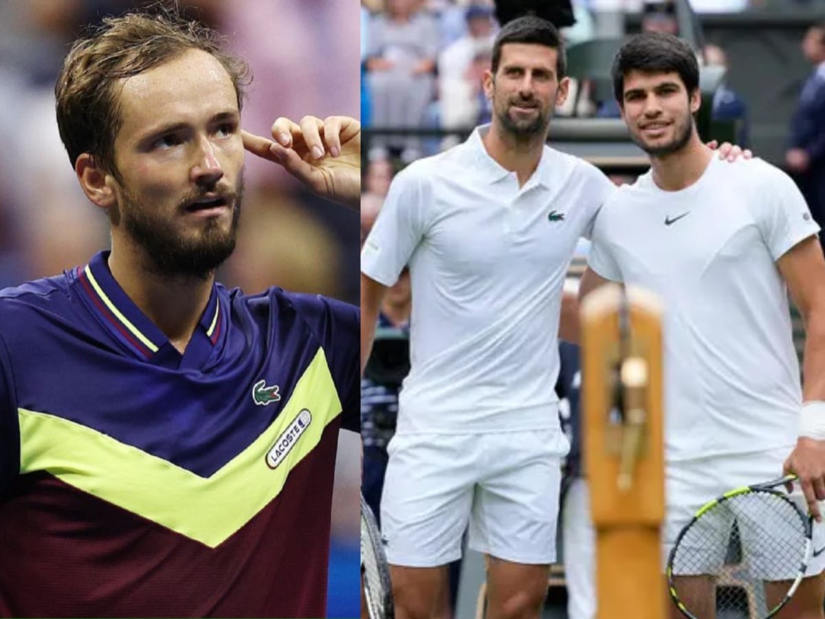 Daniil Medvedev, Novak Djokovic and Carlos Alcaraz