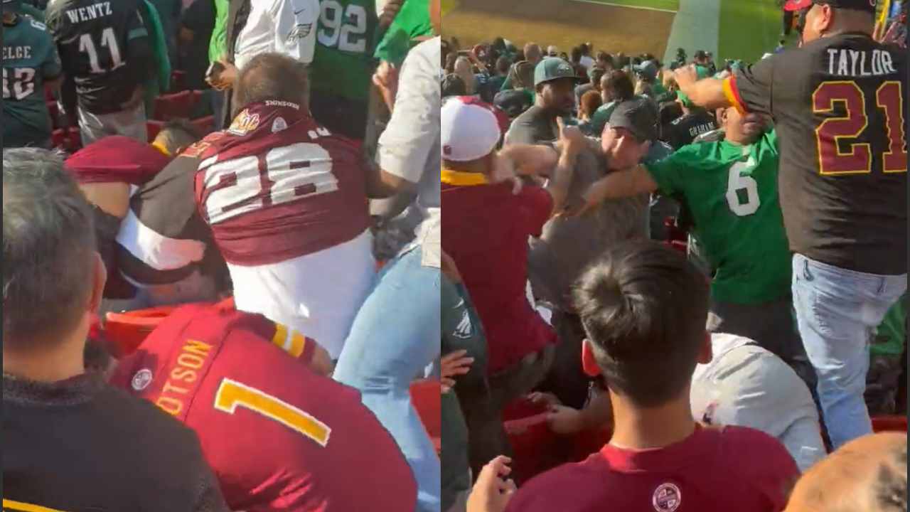 WATCH: Wild scenes at FedEx Field after Eagles and Commanders fans cause mayhem resulting in a vicious fight