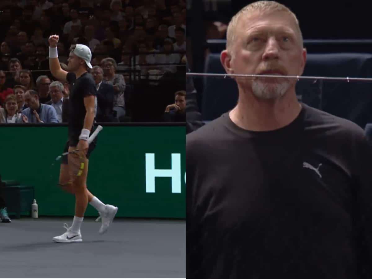 WATCH: Holger Rune forces coach Boris Becker on his feet as the defending champion hits a stunning winner at the 2023 Paris Masters