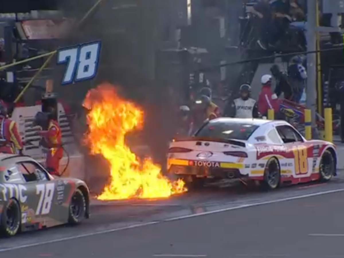 WATCH: Sammy Smith’s pit crew member engulfs in flames during a pit stop at the Phoenix Championship finale