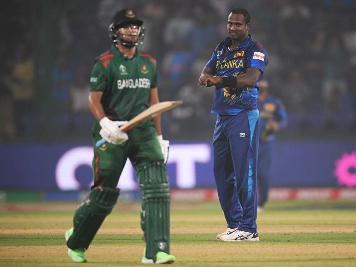 Cricket World Cup 2023: “It’s time to go,” Angelo Mathews points to wrist as he dismisses Shakib Al Hasan in response to controversial dismissal