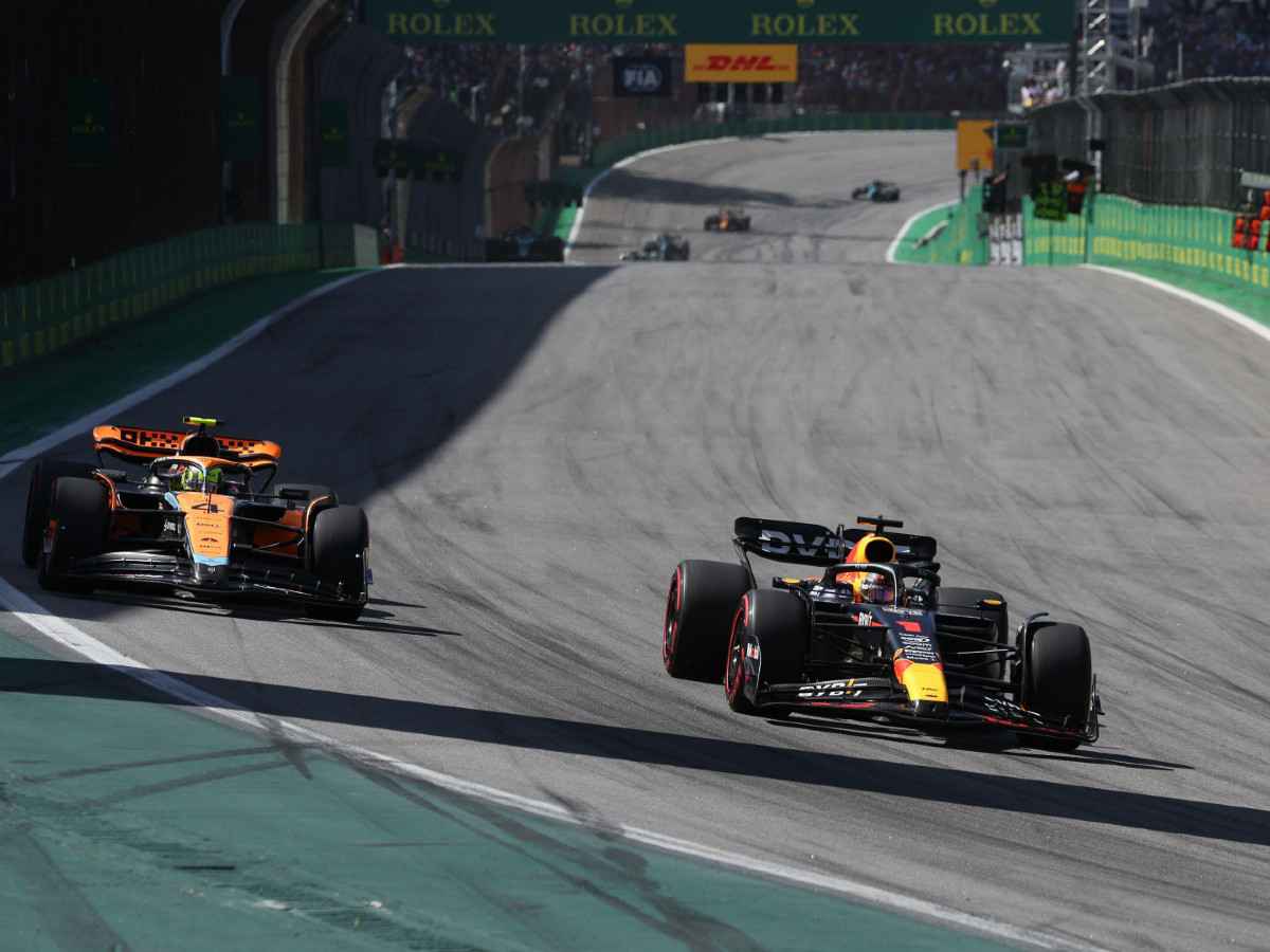 Lando Norris and Max Verstappen duelling at the Brazilian GP