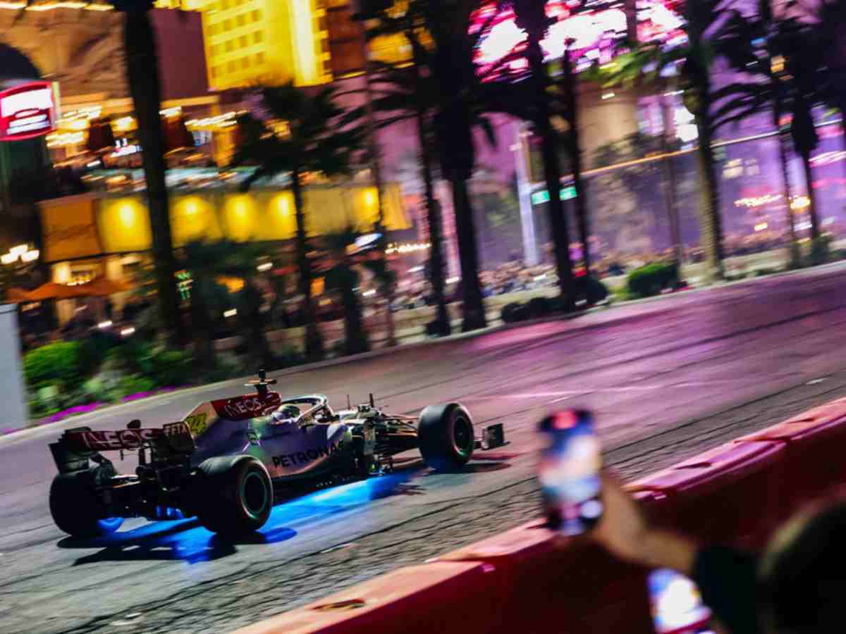 Lewis Hamilton in his W13 at the Las Vegas Strip in 2022