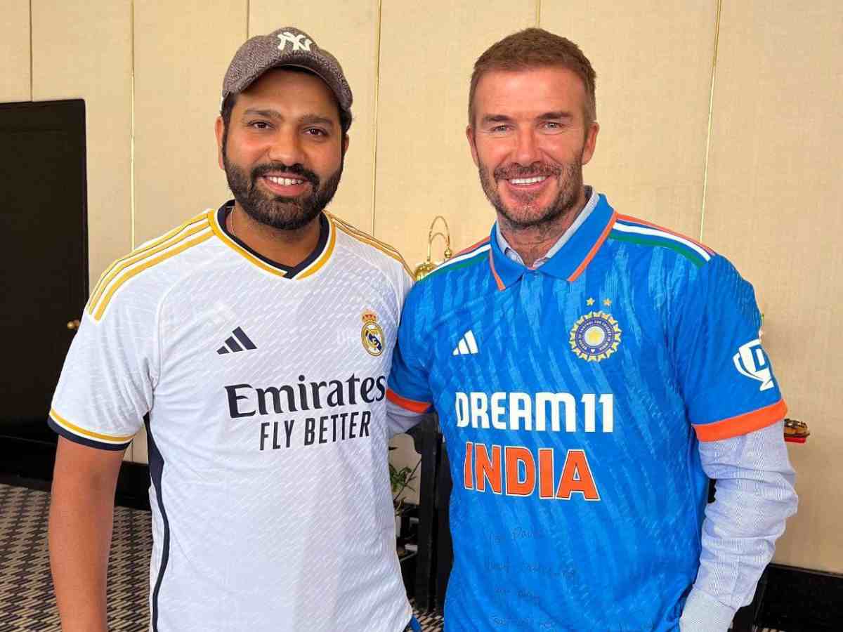 Cricket World Cup 2023: Rohit Sharma gifts No.45 Indian jersey to David Beckham, receives Real Madrid shirt from football icon